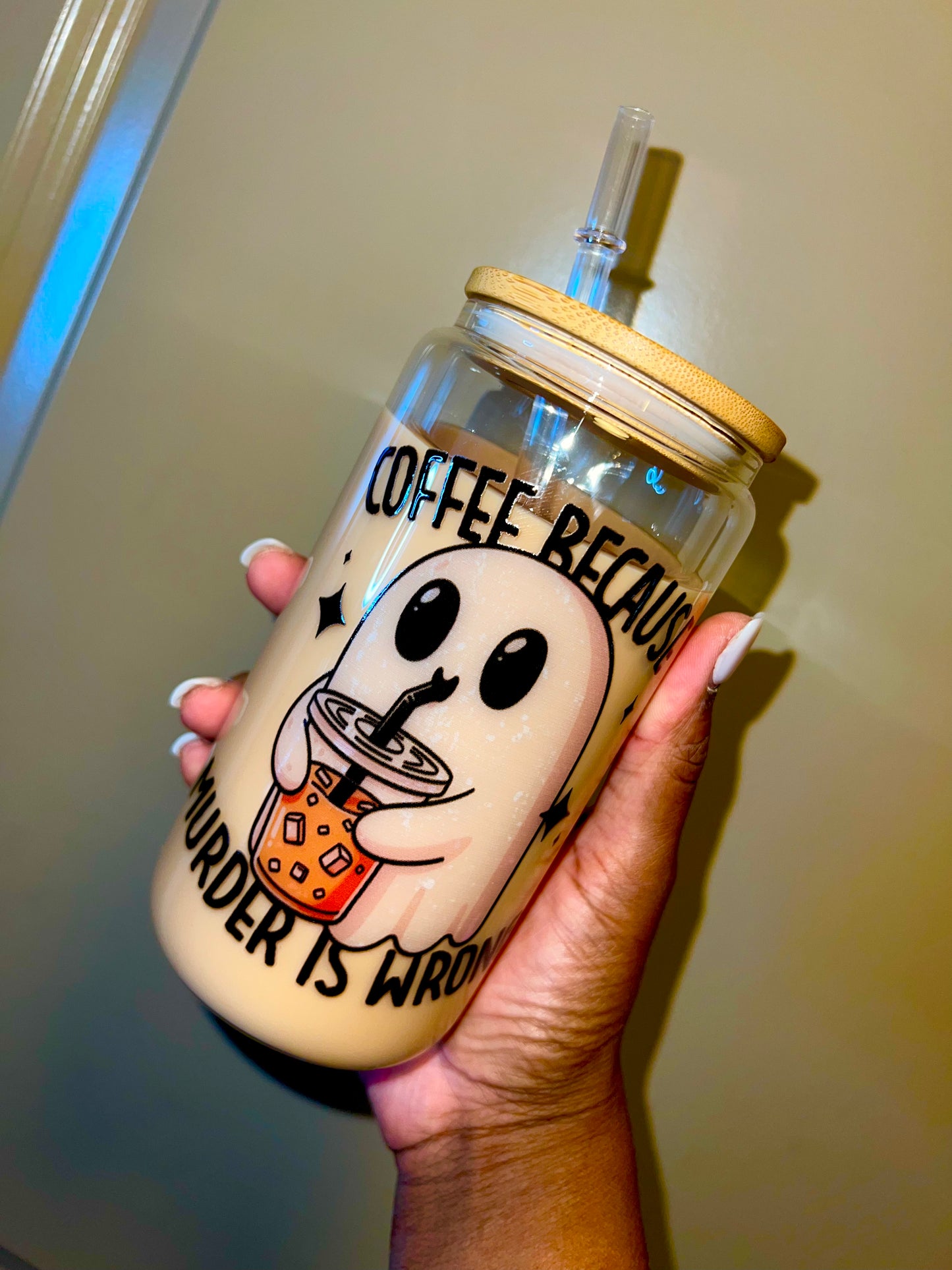Coffee Because... Clear tumbler