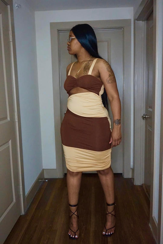 Brown colorblock dress